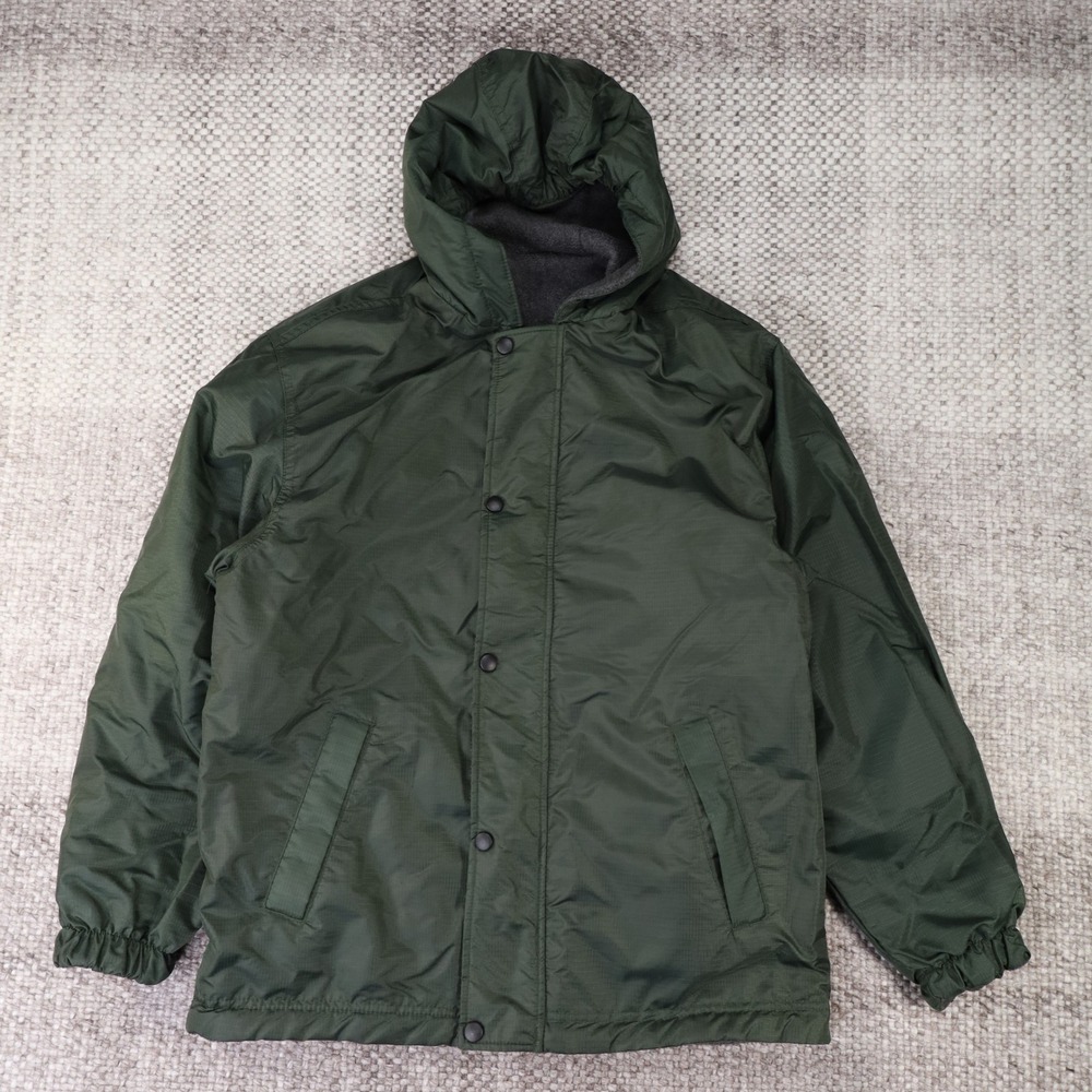 Basic Editions Reversible Jacket Kids 14/16 Green Good Ripstop Fleece Hooded
